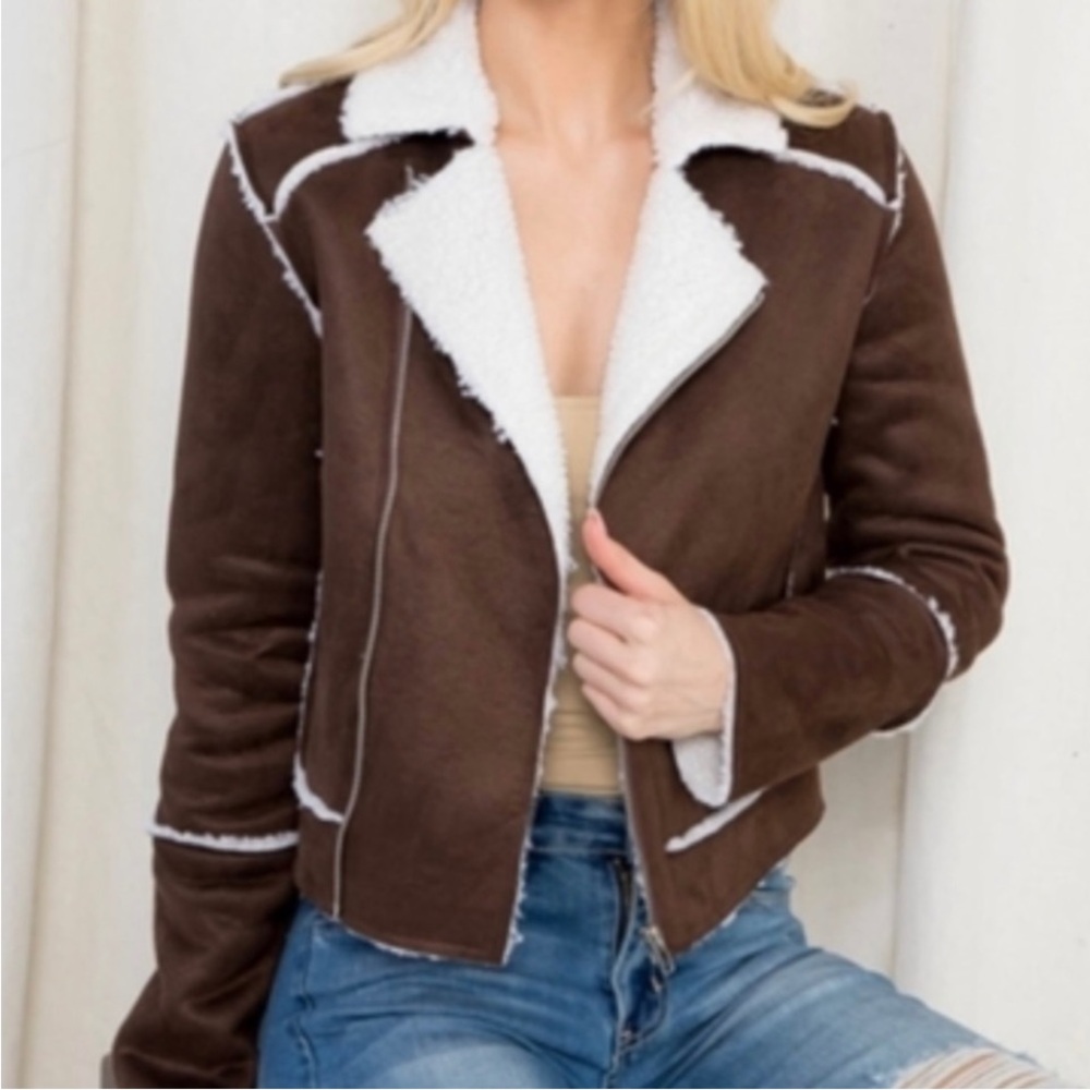 Faux Suede Sherpa Jacket size L
